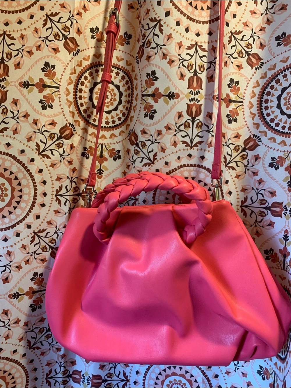 Stylish Pink Braided-Handle Women's Shoulder Bag